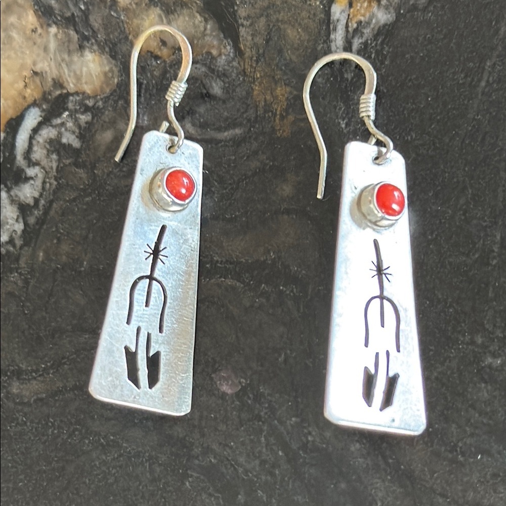 Sterling Silver and Red Coral Dangle Earrings